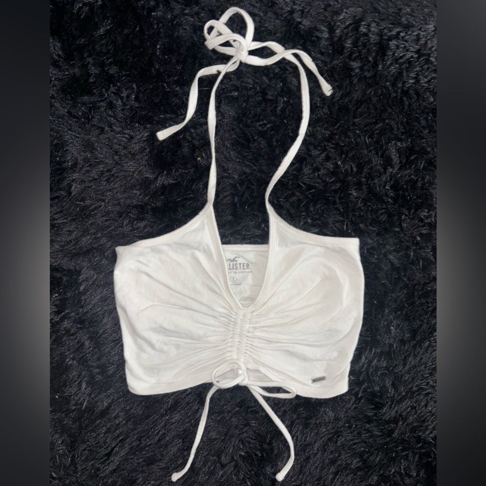 Hollister White Ruched Halter Tank